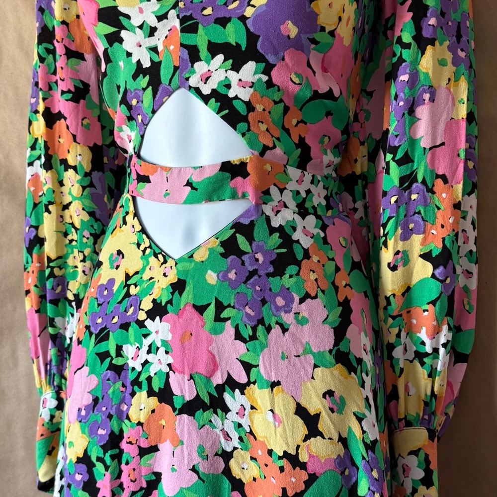 AFRM from Anthropologie Floral V-Neck Long Sleeve Dress large - Picture 3 of 9